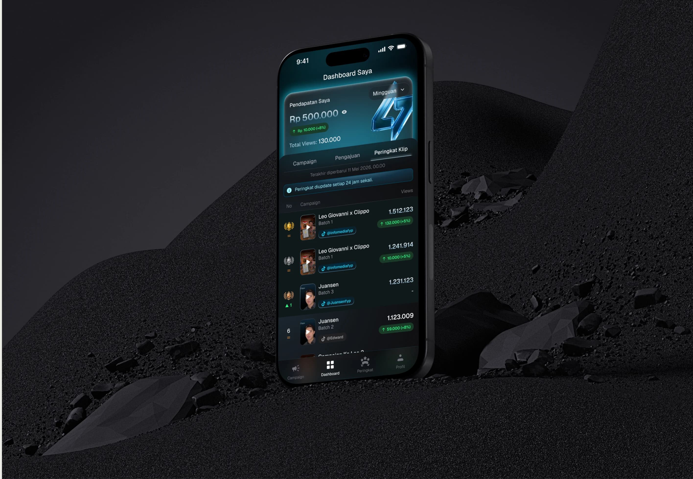 The Clippo creator app on mobile