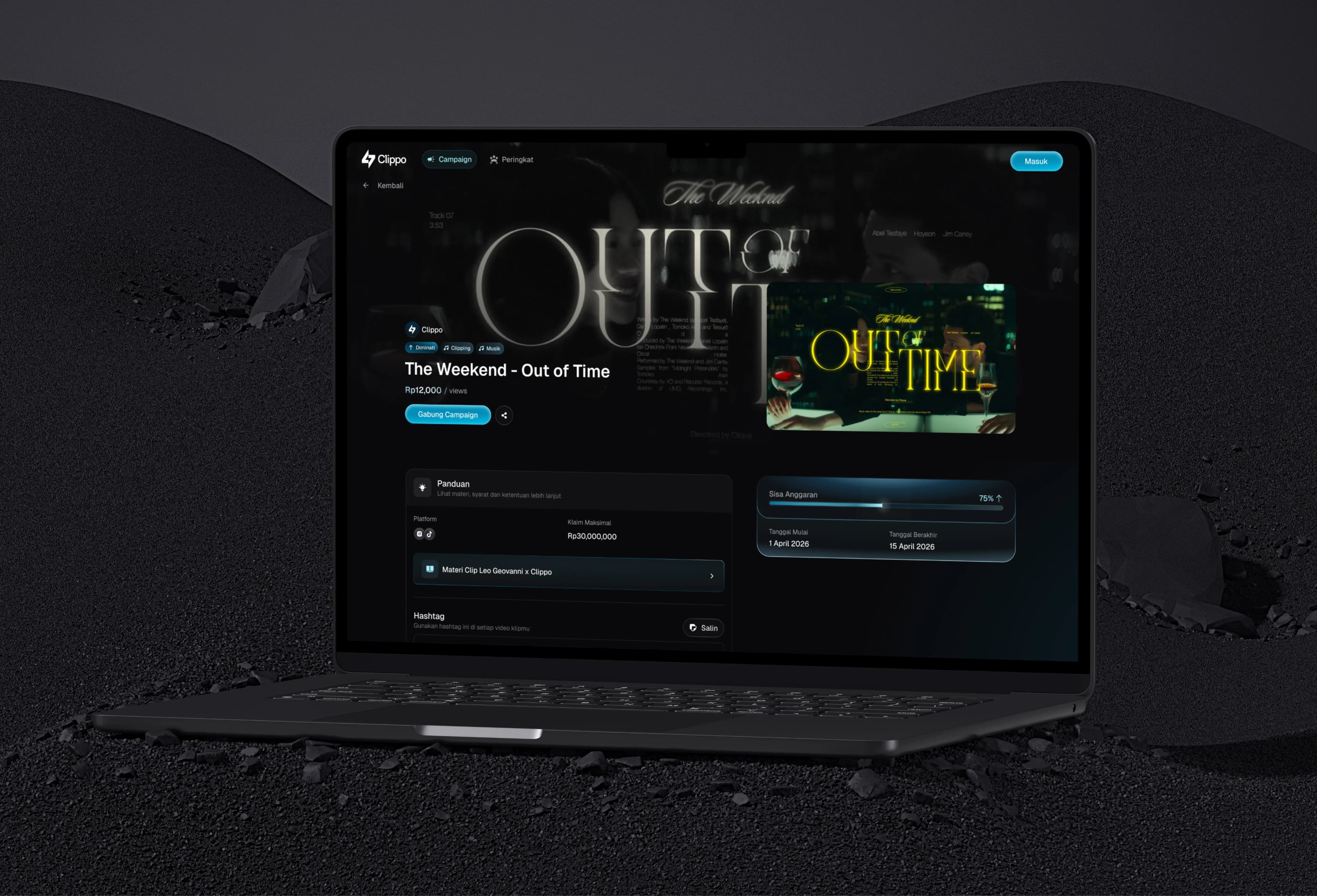 A Clippo campaign page on a laptop