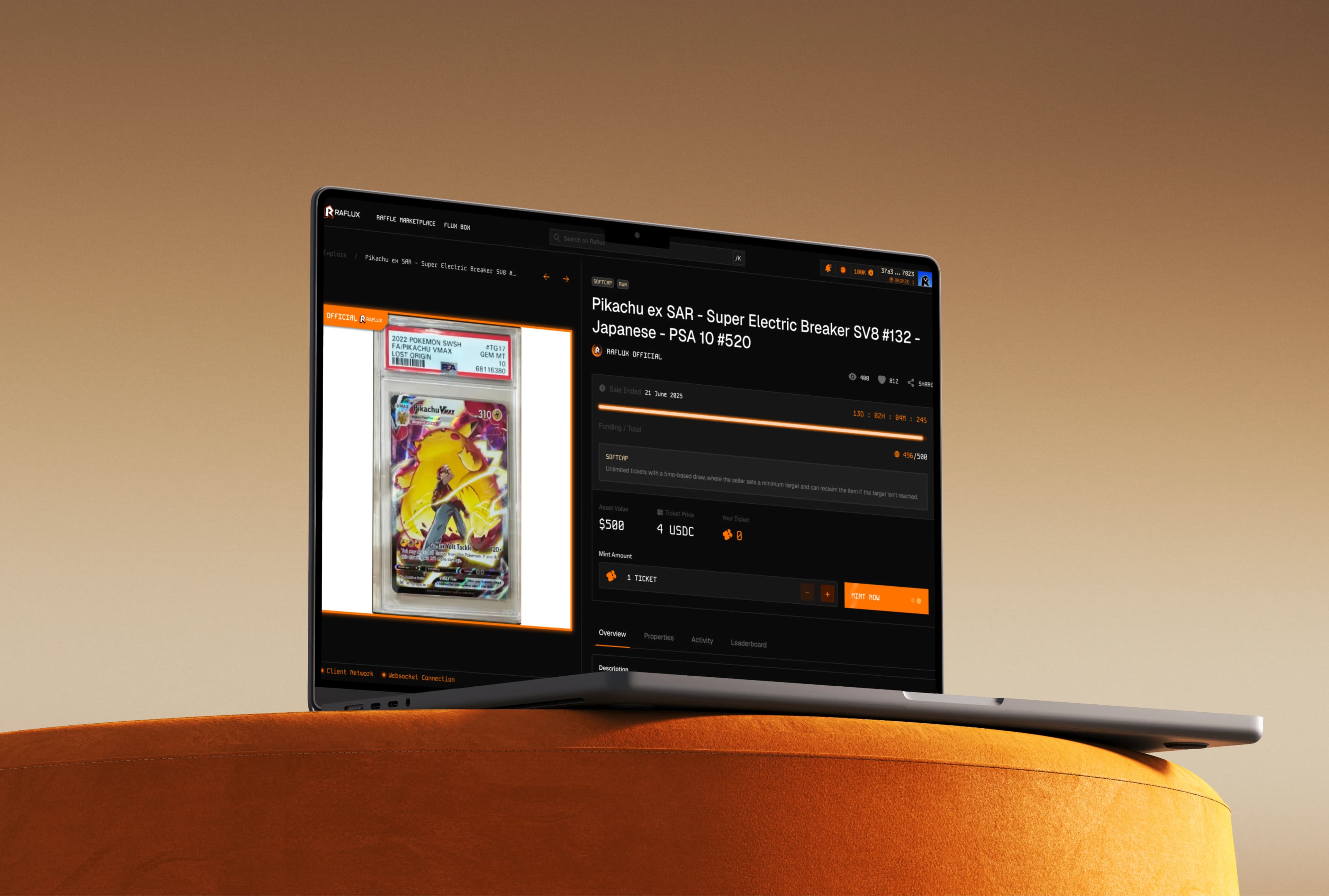 A Raflux raffle listing on a tablet