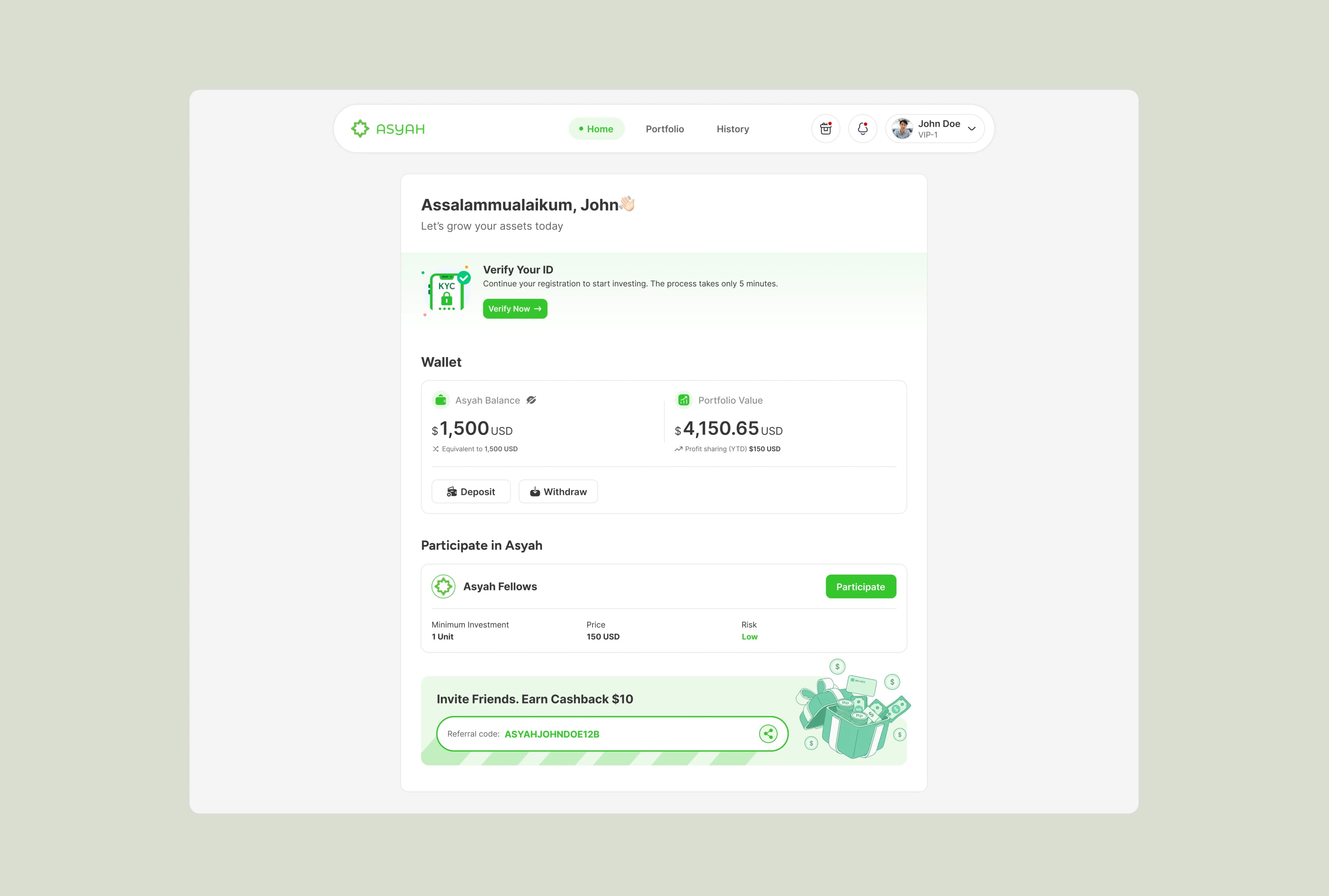 The Asyah investor dashboard