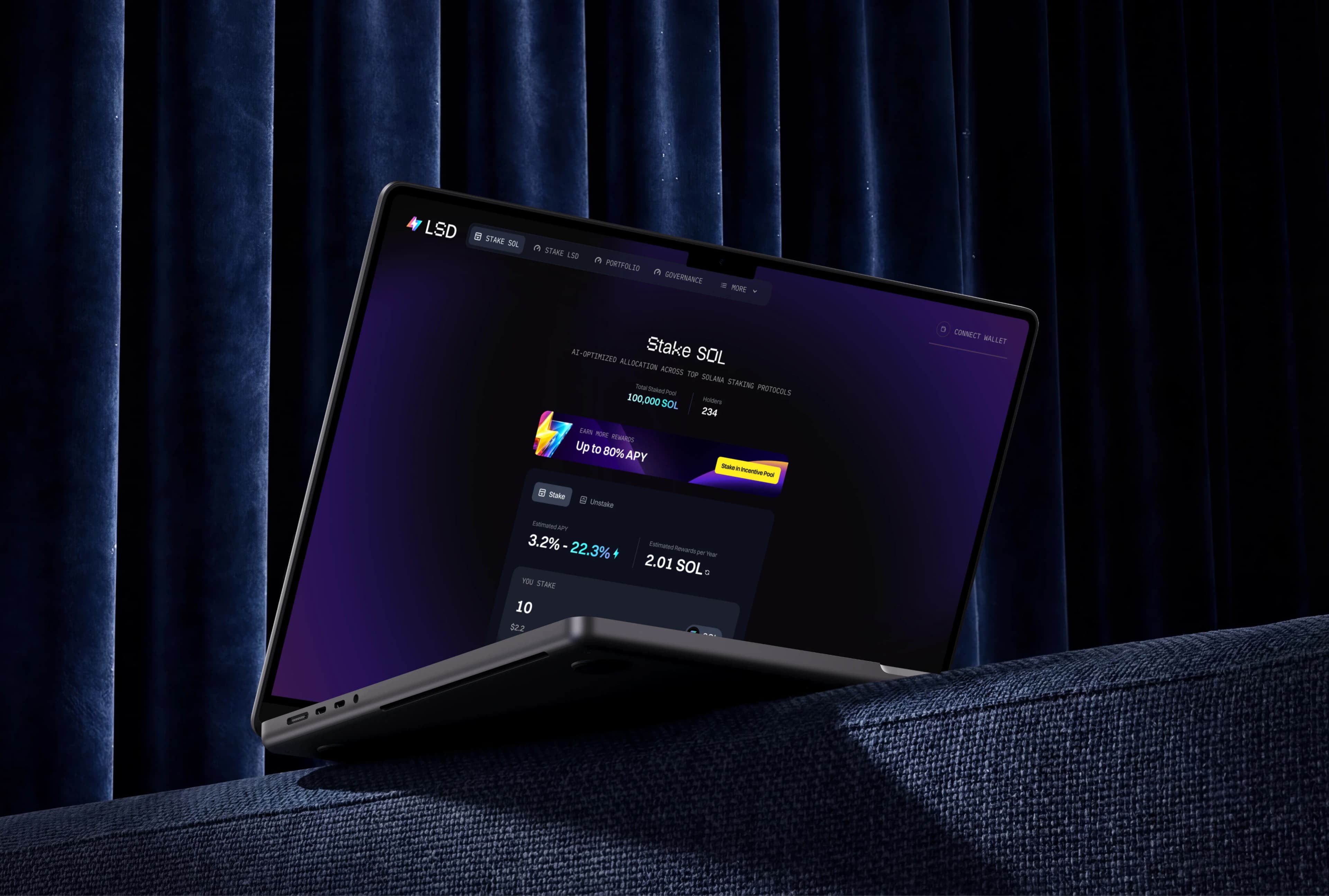The LSD staking interface on a laptop