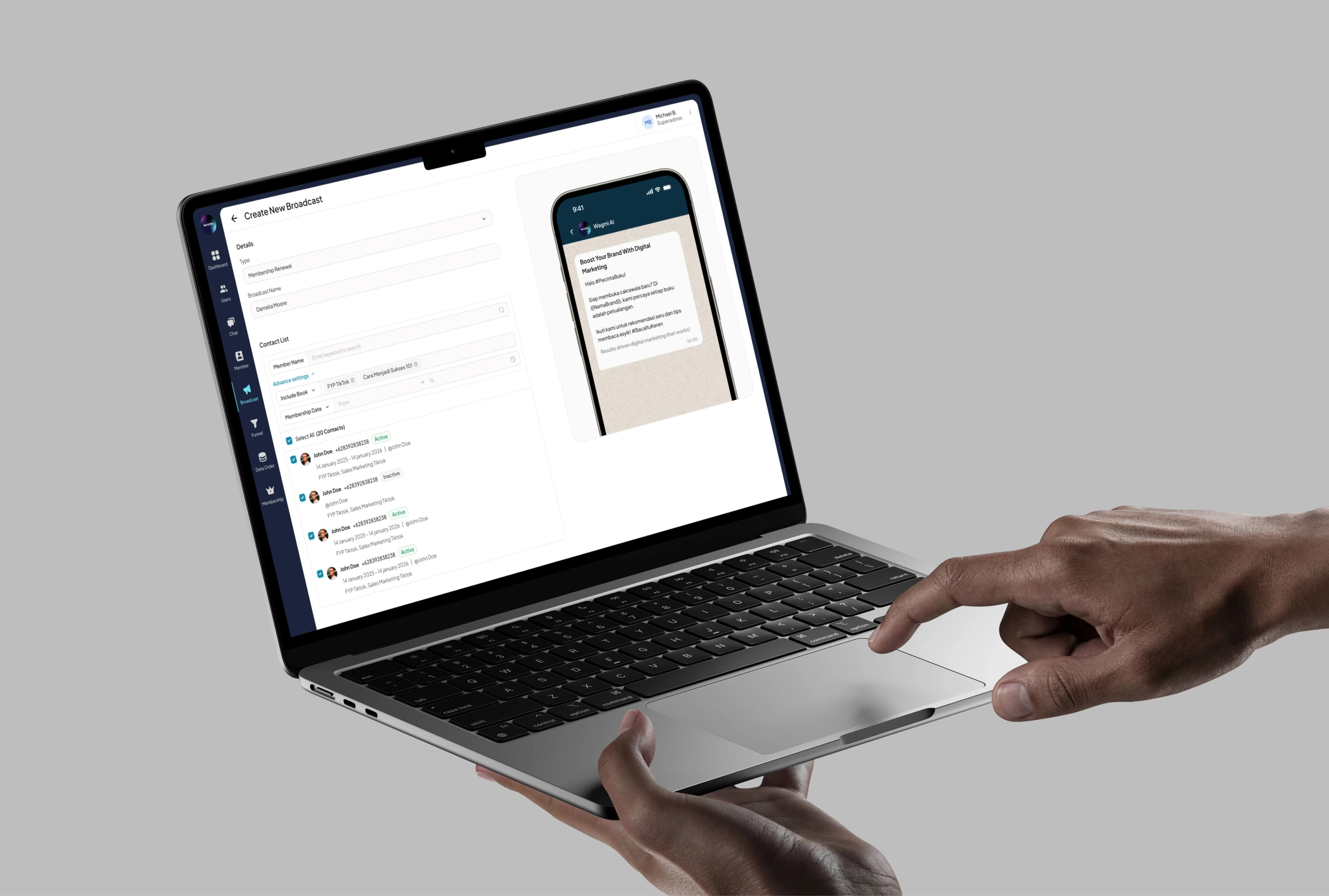 The Wagmi agent workspace on a laptop